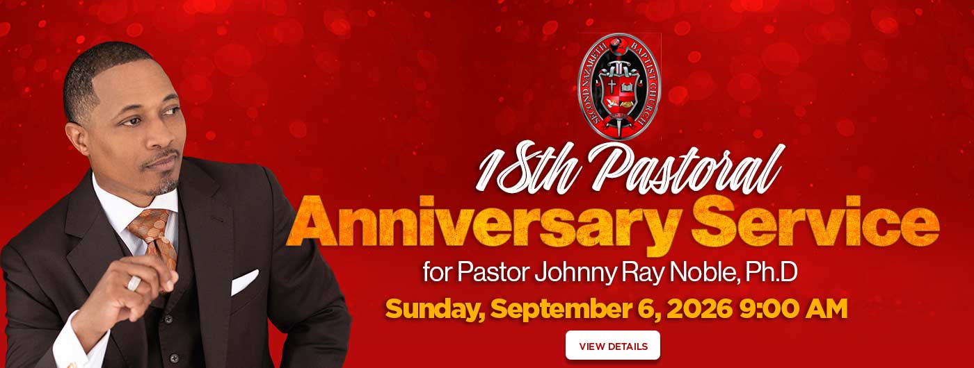 18th Pastoral Anniversary banner with a photo of Dr. Noble. Click for details