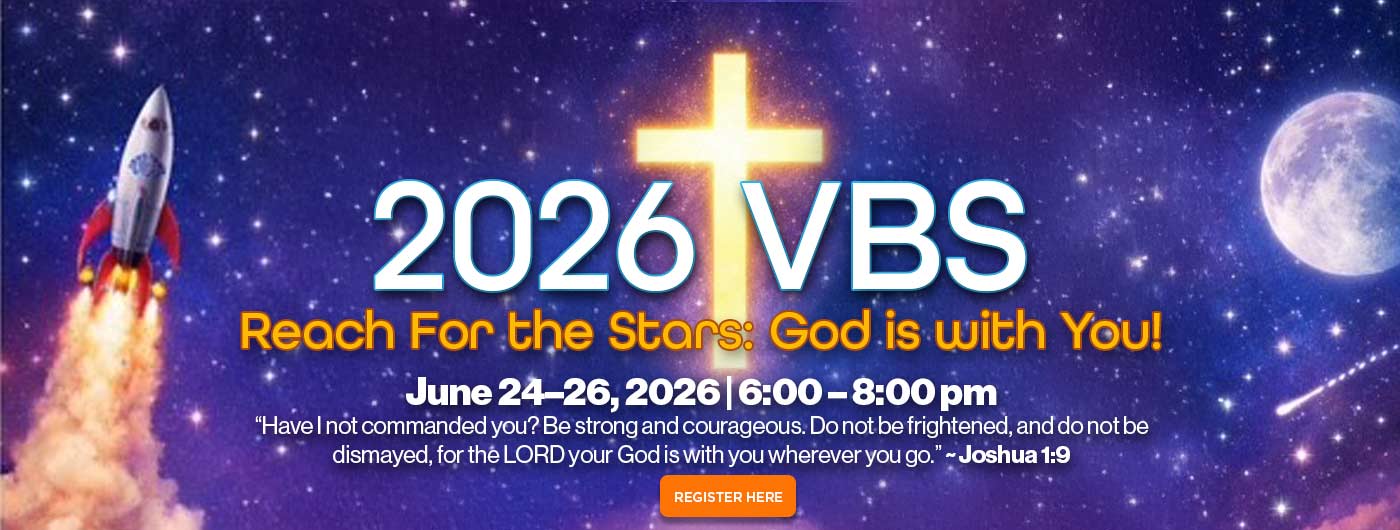 space themed banner to advertise 2026 VBS which is June 24–26, 2026 6:00 – 8:00 pm